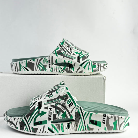 Green & White Slides For Men