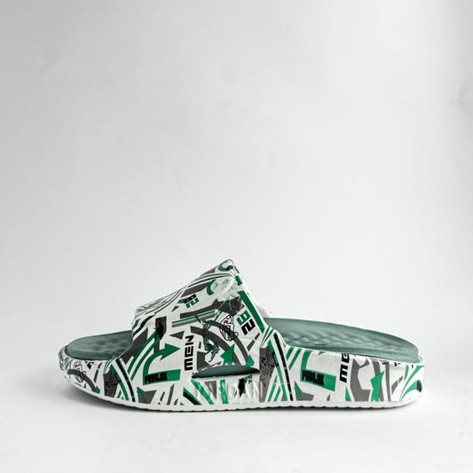 Green & White Slides For Men